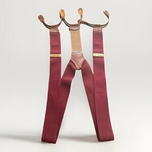 Dooney & Bourke Burgundy Silk Braces Suspenders Leather Brass England
